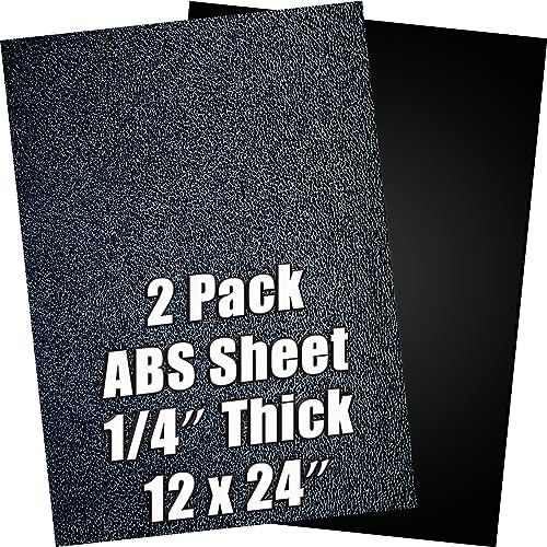 ABS Plastic Sheet 1/4 Inch Thick 12" x 24" (2-Pack),Black Rigid Moldable Panel with Different Surfaces (Textured Front & Smooth Back) for Structural Parts, Project Enclosures, and DIY Home Decor, etc.