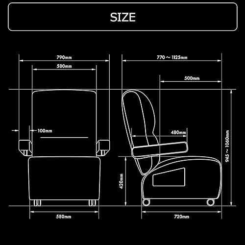 Miniatura 8 de Bauhutte G-410-BK Sofá de lujo para juegos, reclinable, silla de juegos, asiento individual, negro, sofá de escritorio, ruedas, otomano
