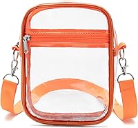 Vista 9 de DNFUN Bolso cruzado transparente, aprobado para estadios, correa ajustable para conciertos, eventos deportivos Naranja