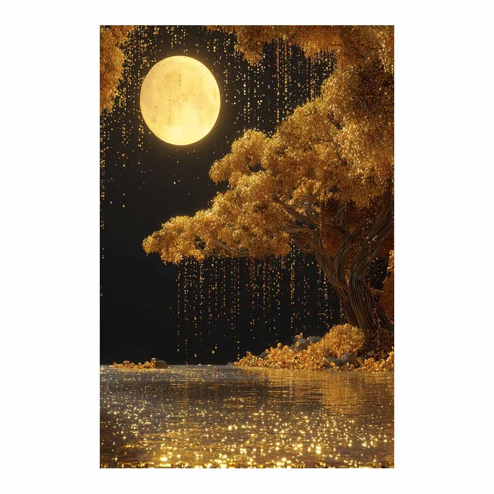 HOQIU Canvas Wall Art Glowing Golden Bonsais tree poster, landscape wall art, for Living Room Bedroom Bathroom.(Multicolor)-80x120cm Unframed