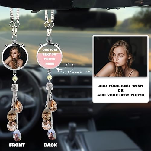 Vista 27 de AIFLM Adornos para colgar en el auto con fotos personalizadas, espejo estético personalizado, accesorios para el interior del automóvil, accesorios
