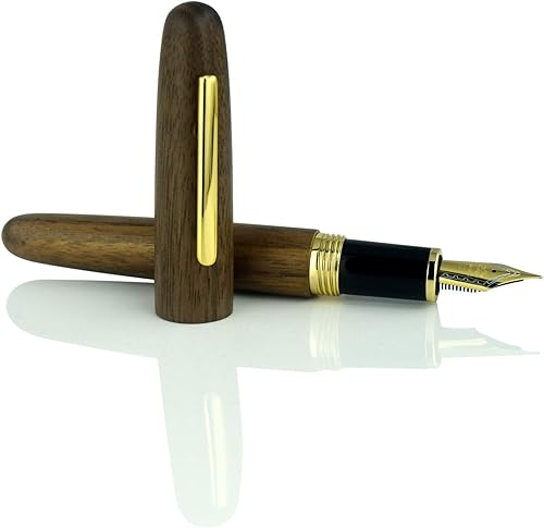 Vista 10 de Jinhao 9036 - Pluma estilográfica vintage de madera, bolígrafos naturales antiguos de roble, punta fina con convertidor de tinta recargable, juego