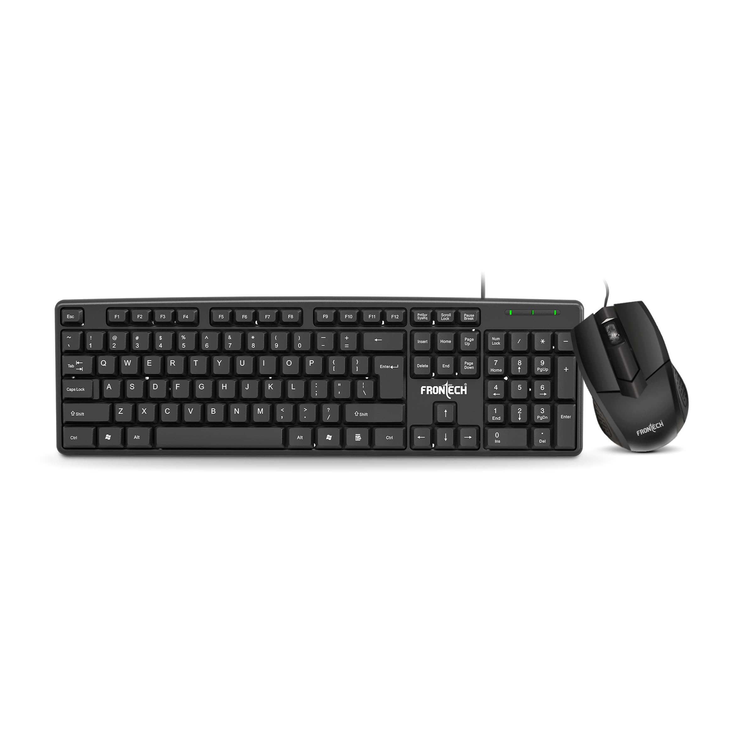 FRONTECH Wired Keyboard and Mouse Combo | Membrane Keys with Retractable Stands | USB Plug & Play | Ergonomic & Comfortable Design | 1 Year Warranty (1692, Black)
