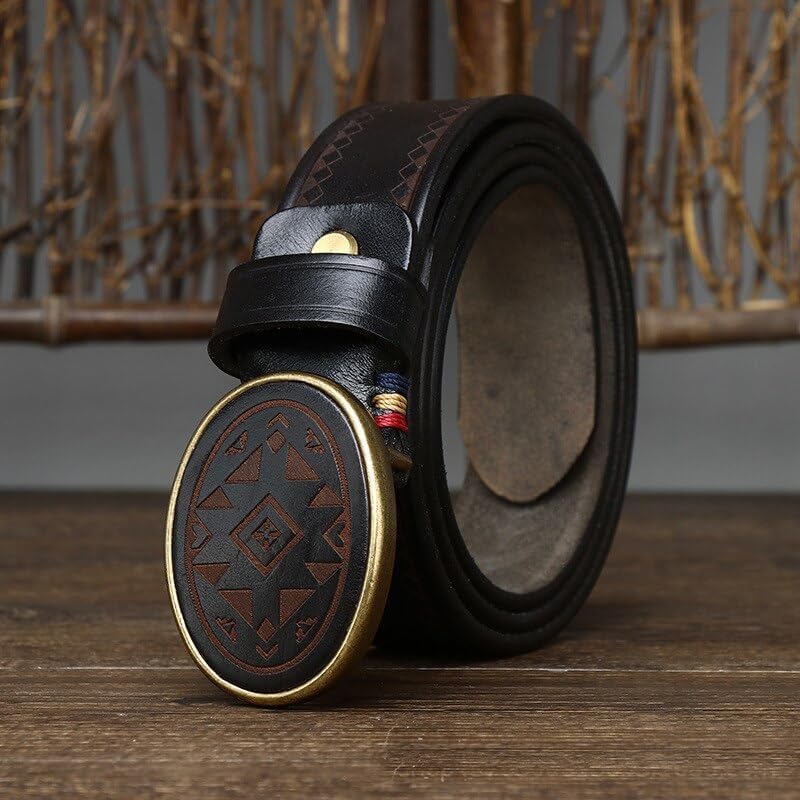[SNRISE] 3.8 センチメートル幅厚い男性レトロ本革ベルト銅スムースバックル牛革ビジネスベルト男性ウエストバンド