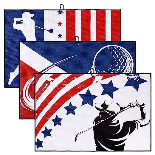 Mixweer 3 Pcs Golf Towel Microfiber Golf Towels American Flag Golf Towel Microfiber Sports Towel with Clip Funny Golf Gift for Men and Women Golf Accessories, 24 x 16 Inch