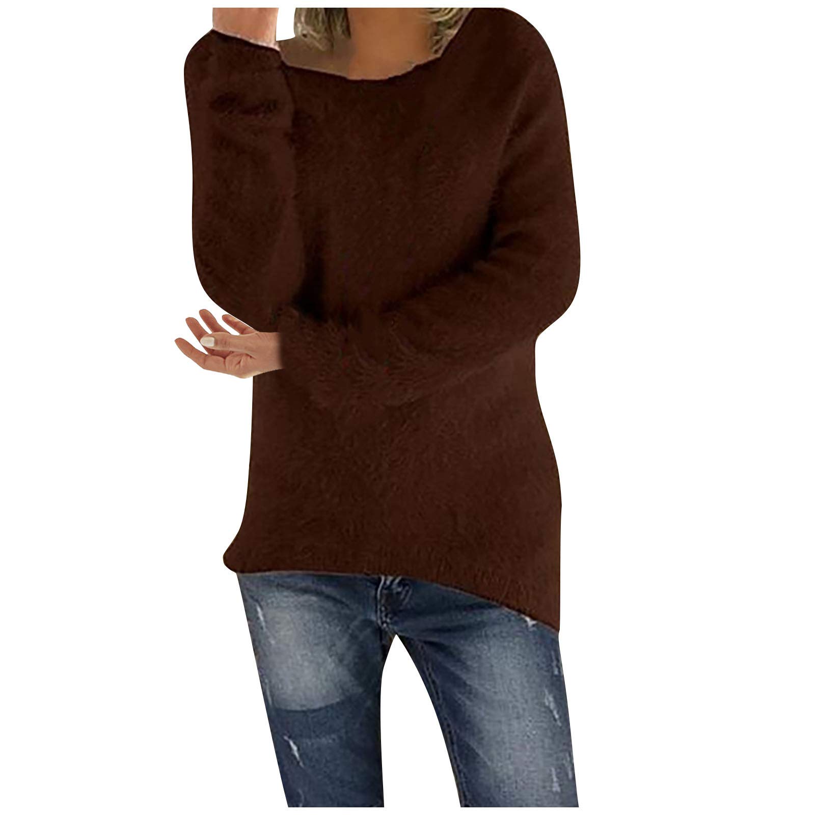 NaRHbrg Womens Sweater Crew Neck Pullover Long Sleeve Pullovers Loose Fluffy Fuzzy Sweater Casual Jumper Tops