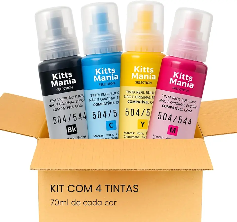 Kit 4x Cores Refil de Tinta Compatível com Impressoras Tanque de Tinta L3150 L3250 L3110 L5190 L3210 L5290 L1250 L5590