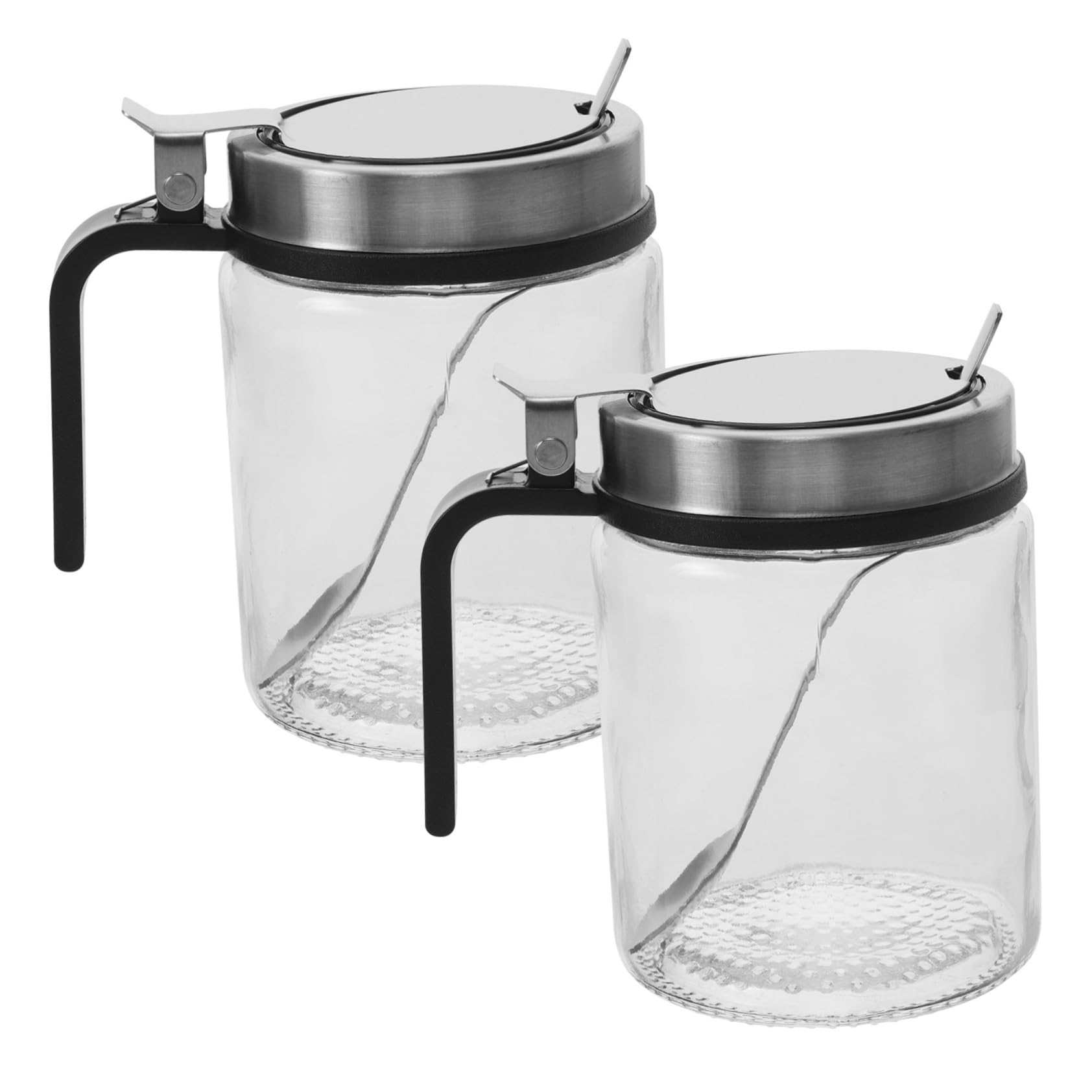 PRETYZOOM Universal Seasoning Bottles Stainless Steel Lid Spoon Set of 2 Glass Containers for Salt Pepper More Kitchen Storage