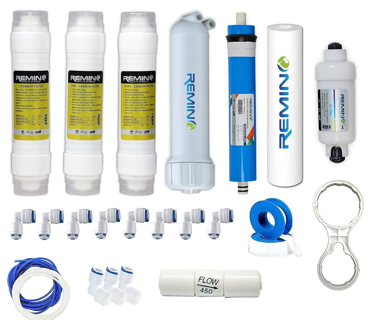 Remino RO Service kit with Membrane of Carbon and Sediment Filter, 80 GPD Membrane, UF membrarane