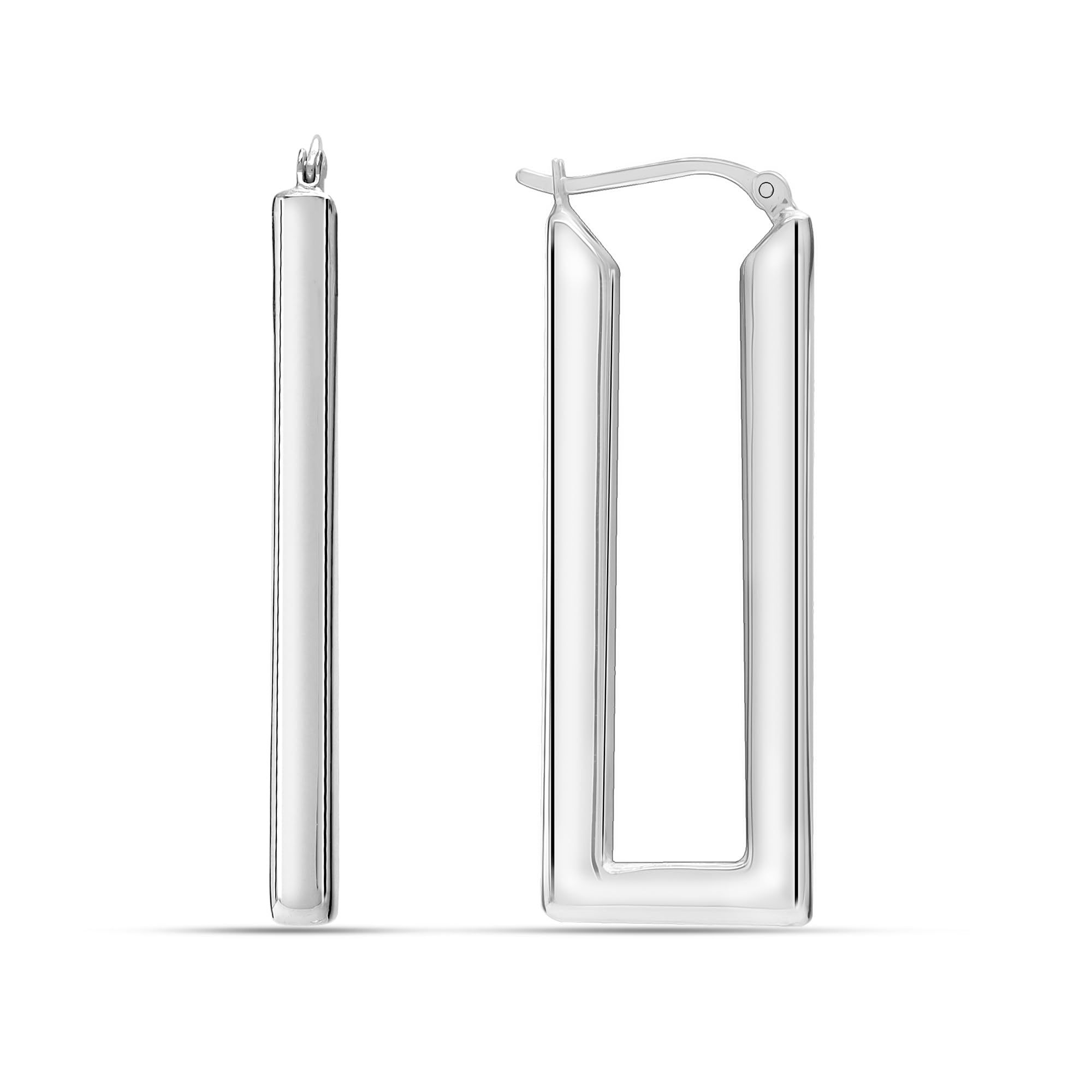 LeCalla 925 Sterling Silber Chunky Hoop Ohrringe für Frauen | Große Rechteck geformt Ohrring Hoops | Handmade Classic Oval texturiert Click-Top Big Creolen Earring für Frauen Geschenke