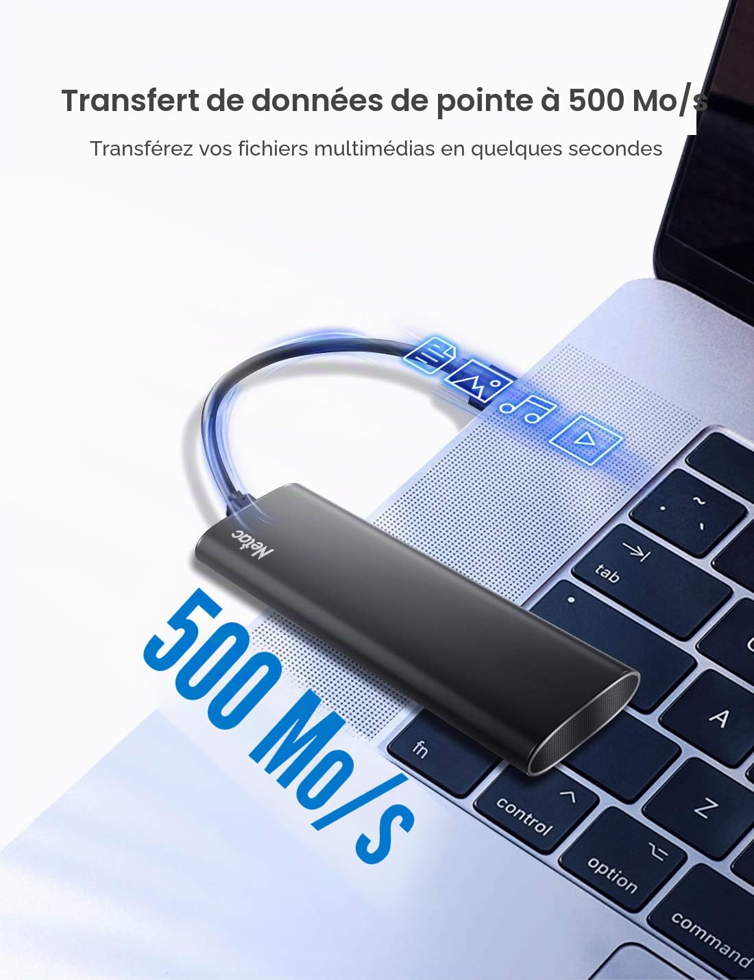 Netac 250 Go Externe SSD USB 3.2 Gén 2 Disque Dur Portatif Vitesse Jusqu'à 550MB/s (10 Gbps, Type-C, Aluminium)