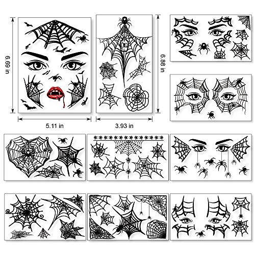 Konsait 65Pcs Halloween Spider Face Tattoos Spider Web Spider Net Temporary Tattoos - Face Shoulder Arm Back Tattoos Stickers-Halloween Costume Apparel Cosplay Accessories Party Favor Supplies #TOP1