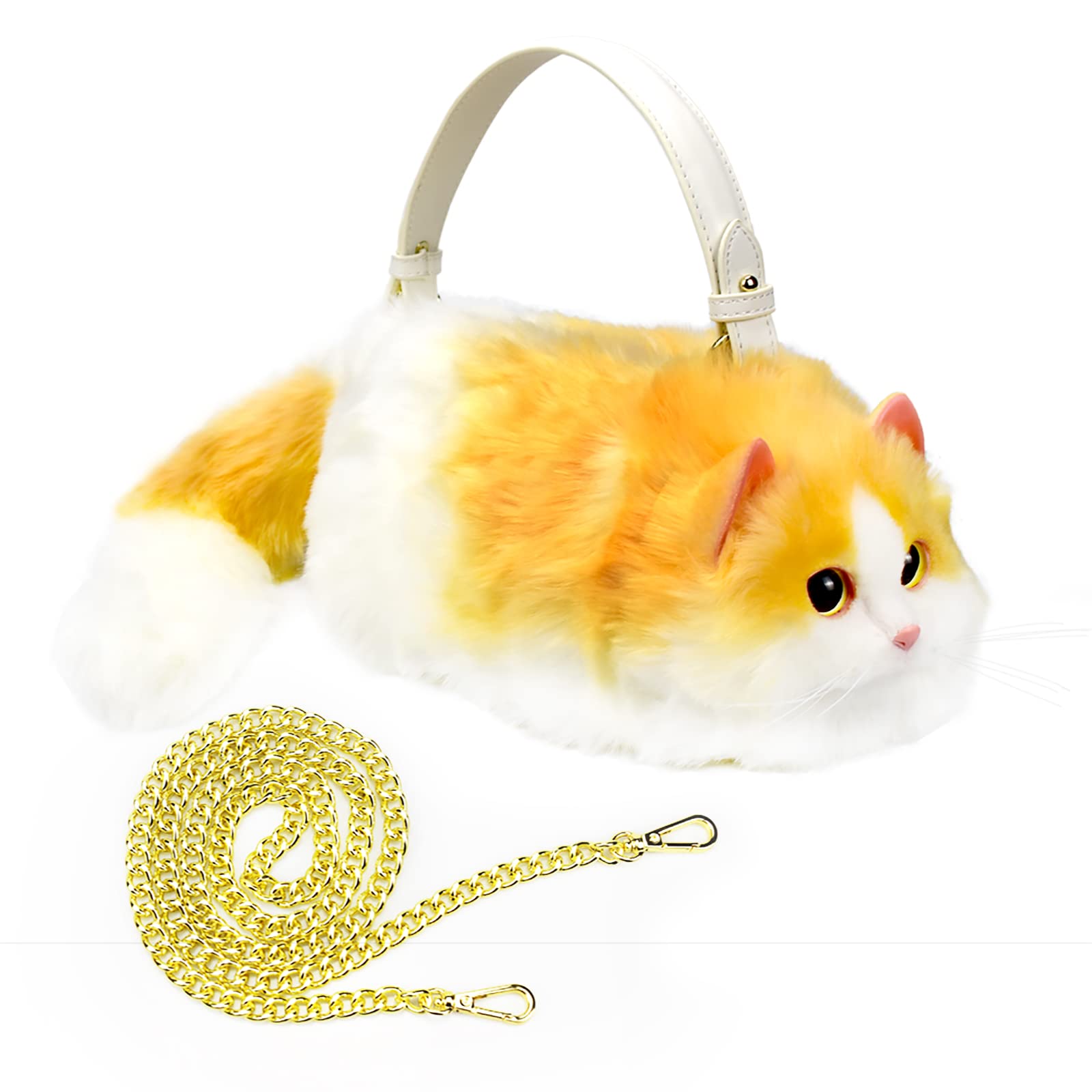 Realistic Puffy Plush Cat Shaped Crossbody Handbag for Women