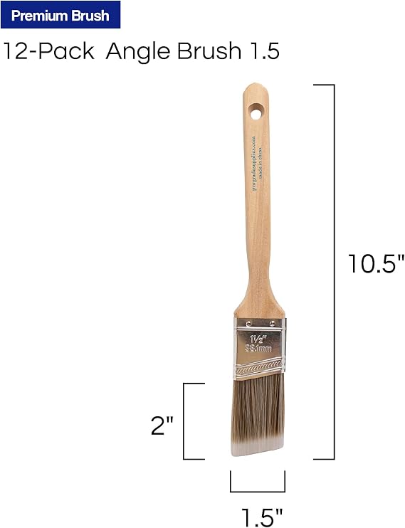 Pro Grade Paint Brushes, 1.5 Inch Angle Paint Brush, Walls & Trim, 12 Pack