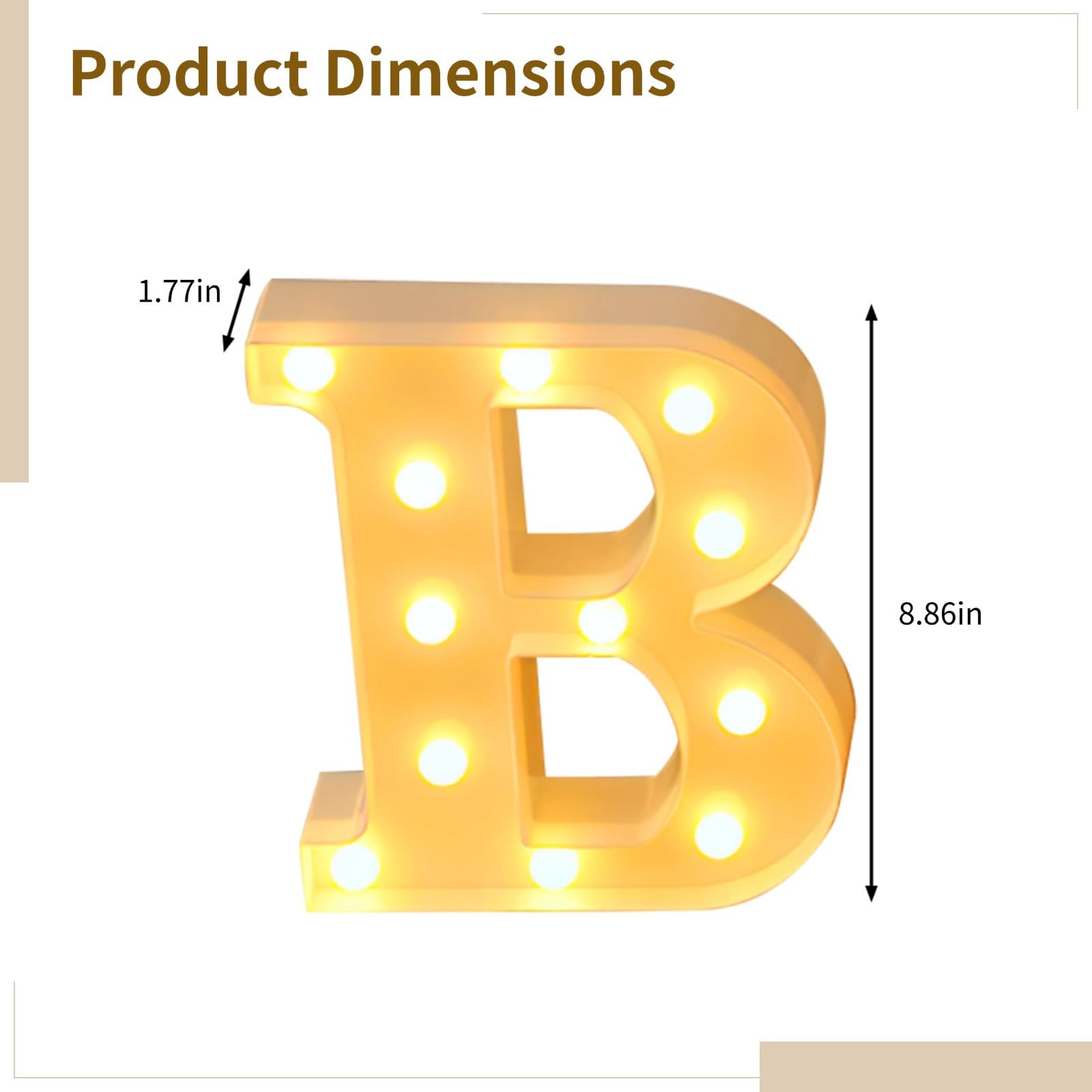 Letrero iluminado, letras LED amarillas, perfectas para baby showers, anuncios, decoración de fiestas, incluye A, B, B, Y, 22,5 cm, 4 piezas