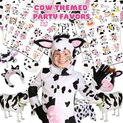 Image of 96 PCS Cow Pre-Cut Temporary Tattoos for Kids | | Cute Farm Animal Themed Birthday Party Favors, Supplies, Decorations, Fake Tattoo Stickers, Rewards & Gifts Boys & Girls