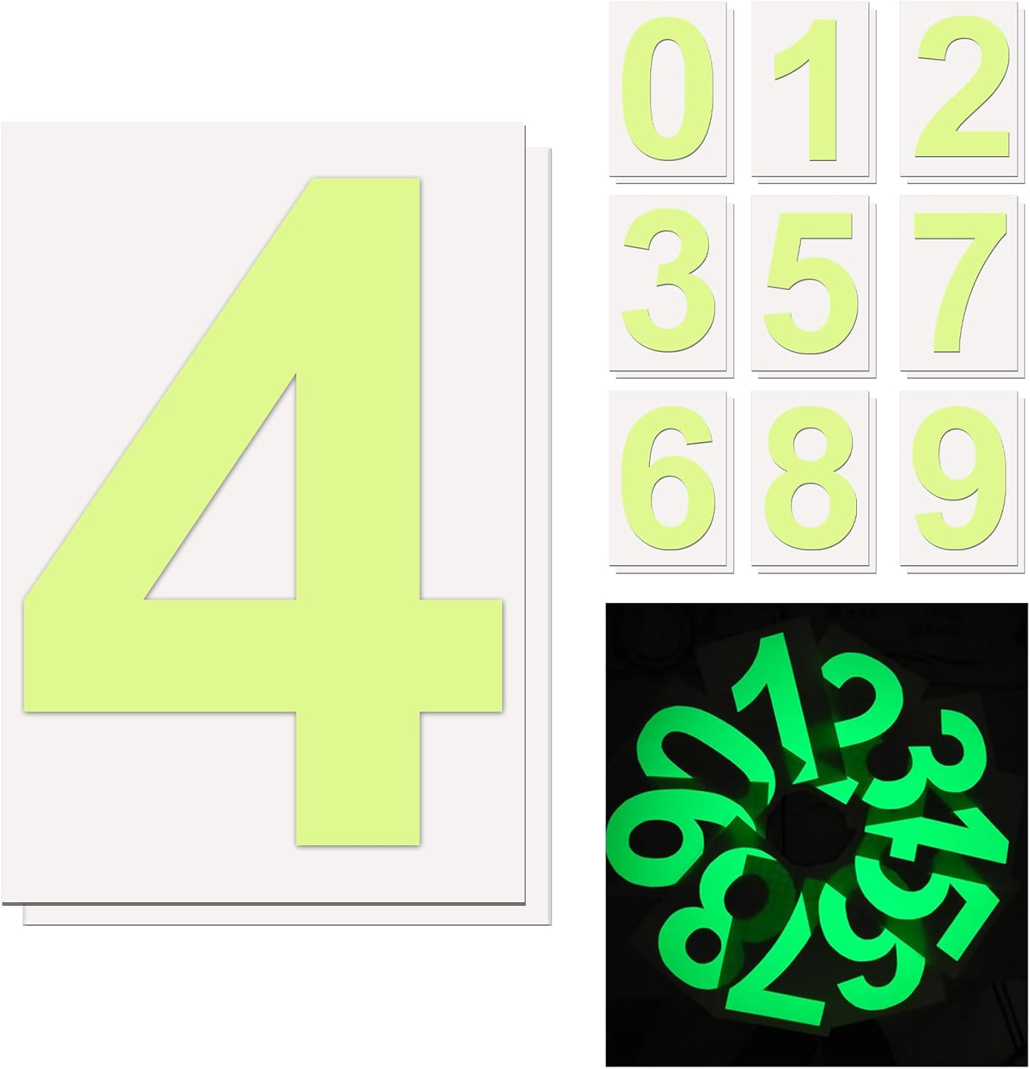 20 Numbers, 4" Glow-in-dark Mailbox Number Stickers Pack, Waterproof Number for Signs, Door, Cars, Trucks, Home, Business, Address Number