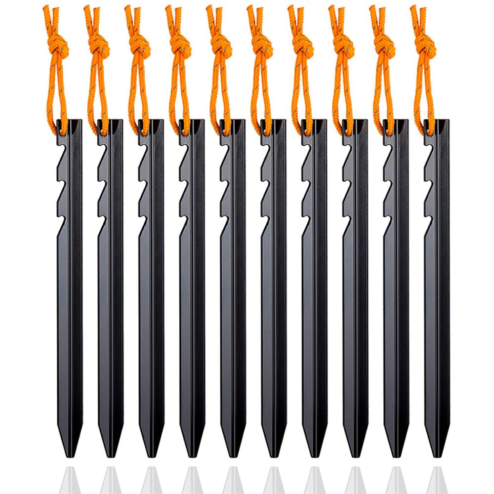 Piquets de Tente avec Crochets Lot de 20 piquets de Tente légers et réglables en Alliage d'aluminium de 18 cm for bâche, Accessoires de Camping(Red)