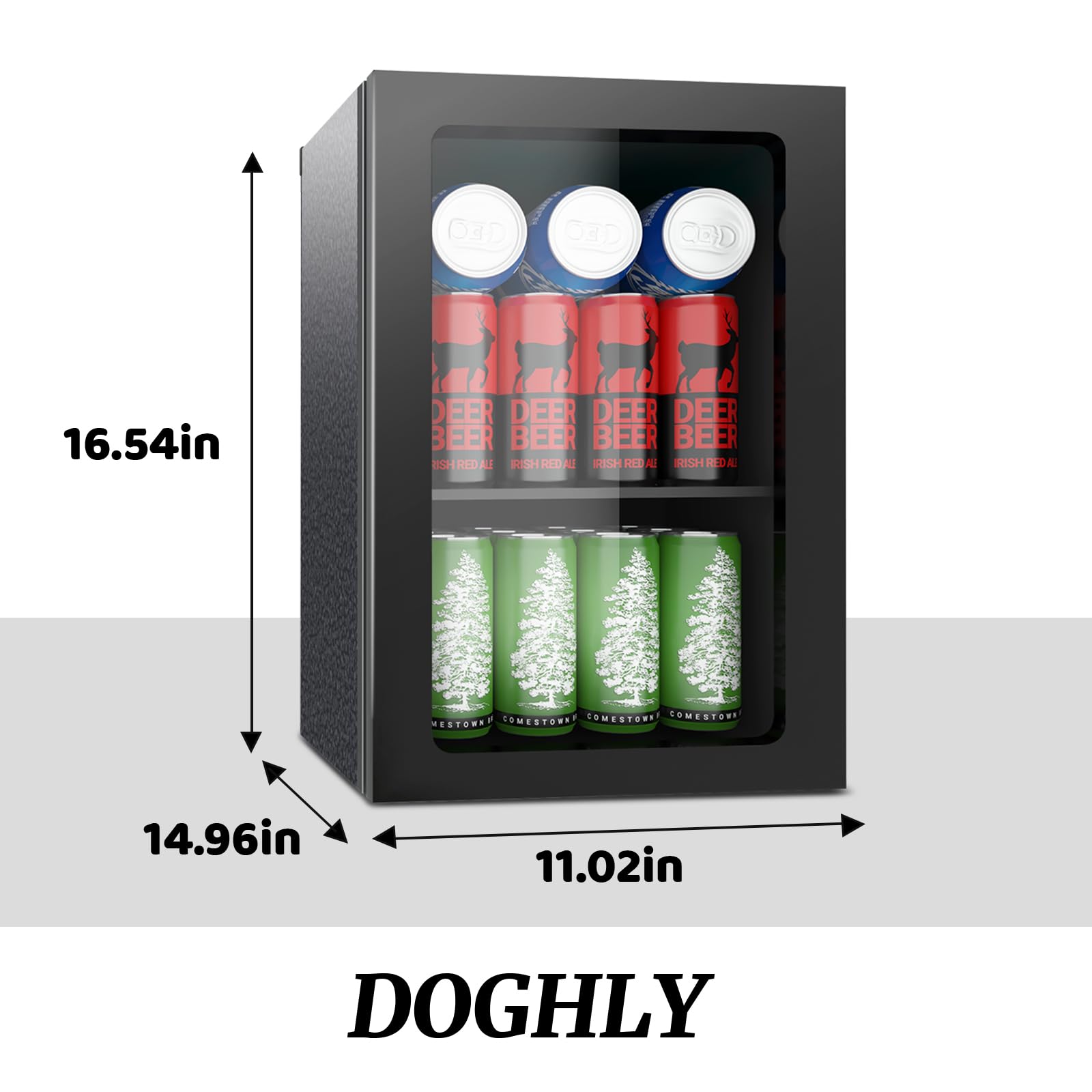 Doghly Beverage Refrigerator Cooler, 24 Can Mini Fridge Solid Door For Drinks Soda, Beer, Or Wine - Small Refrigerator For Office Bedroom Home Bar, Adjustable Shelves, 0.9 Cu.Ft, Black on Fridge.com - View 3