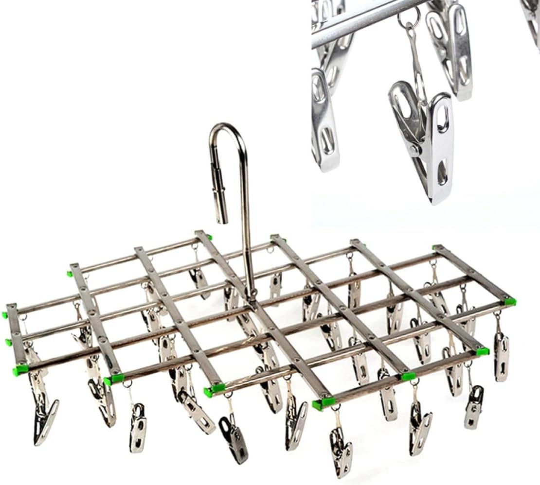 Yardwe Stainless Steel Laundry Hanger Rack Windproof 35 Clip Folding