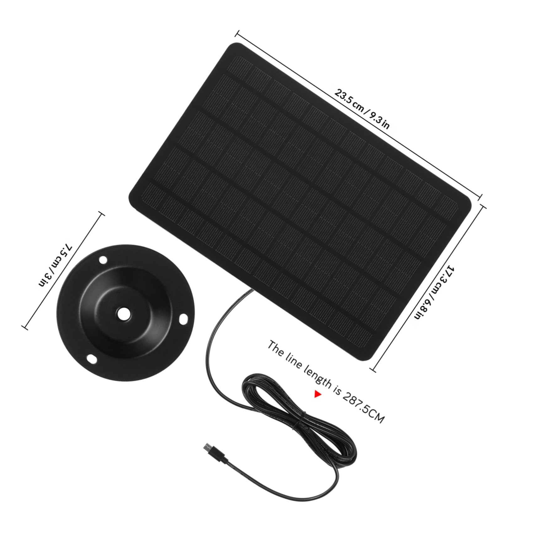 Panneau Solaire Monocristallin 20W pour Caméra de Surveillance, Chargeur USB Compact Support Mural, Adapté aux Petits Appareils en Extérieur