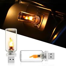 2 PCS USB Light for Car, LED Flame Light, Plug in USB Vehicle Interior Ambient Light, Mini LED Retro Clear Glass Night Light for Camping, Holiday Decoration, Party, Bedroom