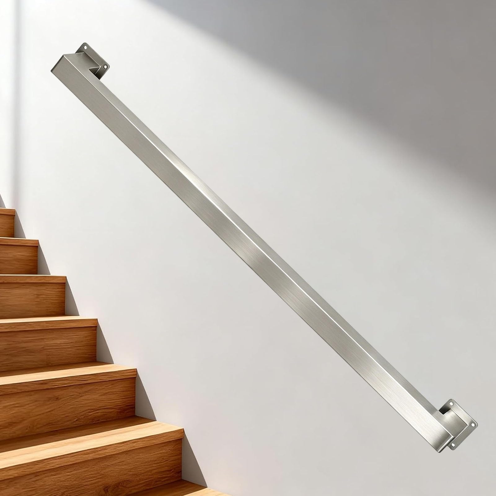 Junvstor Stainless Steel Hand Railings for Indoor Stairs Wall Staircase Handrails for Loft Bathroom Corridor Decking Stairs Banister Railings with Brackets Grab Bar Rail(9ft/270cm)