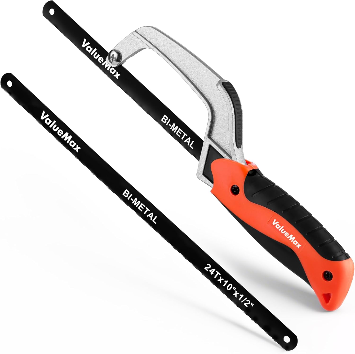 ValueMax Mini Hacksaw with 2 Bi-Metal 10" Blades - Compact Aluminum Cutter for Wood, Metal, PVC in Tight Spaces