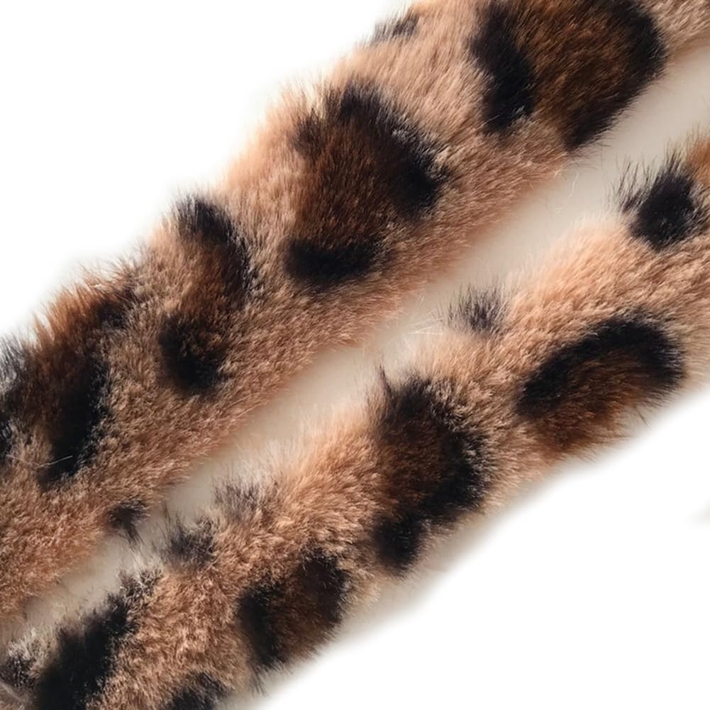 Rockreyoa Pack of 5 1M Faux Fur Border Faux Fur Ribbon Plush Trim Plush Ribbon Decorative Ribbon Colourful Faux Fur Ribbon Trimmings for DIY Craft Props Slippers Collar Decoration Leopard 7 cm