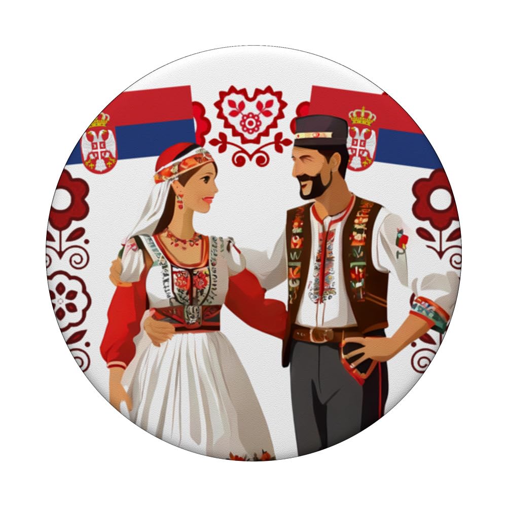 Serbian Folk Dancing PopSockets Adhesive PopGrip, Black - Image 3