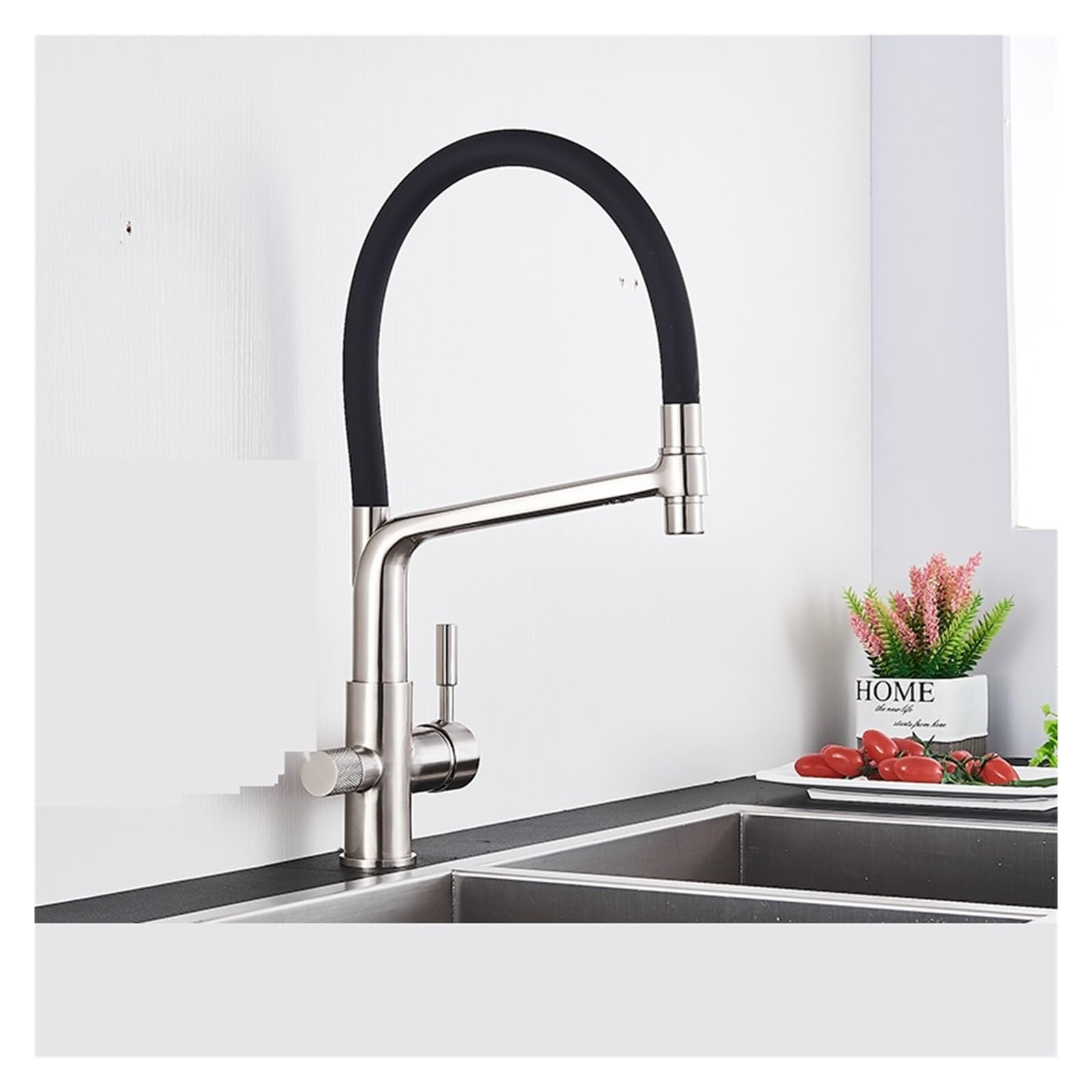 Yjyjy Type Babrush Nickel Faucet Black White Filtered Kitchen Faucets Pull Out 360 Rotation Mixer Tap Pure Water Crane For Kitchen Filtered Water Taps Tap