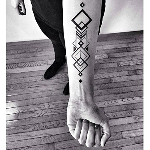Sanerlian Black Geometry Tree Tattoo Sticker Moon Phase Arrow Temporary Fake Tatoo Waterproof Men Women Arm Shoulder Back Body Art 13.8X4Cm Set Of 12 (Sf031) #TOP1