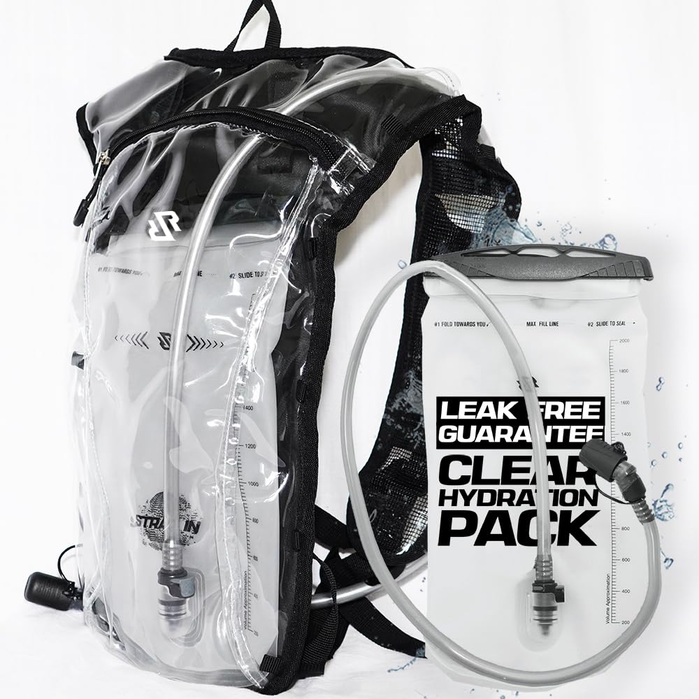 RAVERUNNER Clear Hydration Pack - Festival zugelassener Trinkrucksack klar mit 2L Blase - Leichter Klarer Wasserrucksack für Festivaleintritt - federfreier klarer Hydropack für Raves