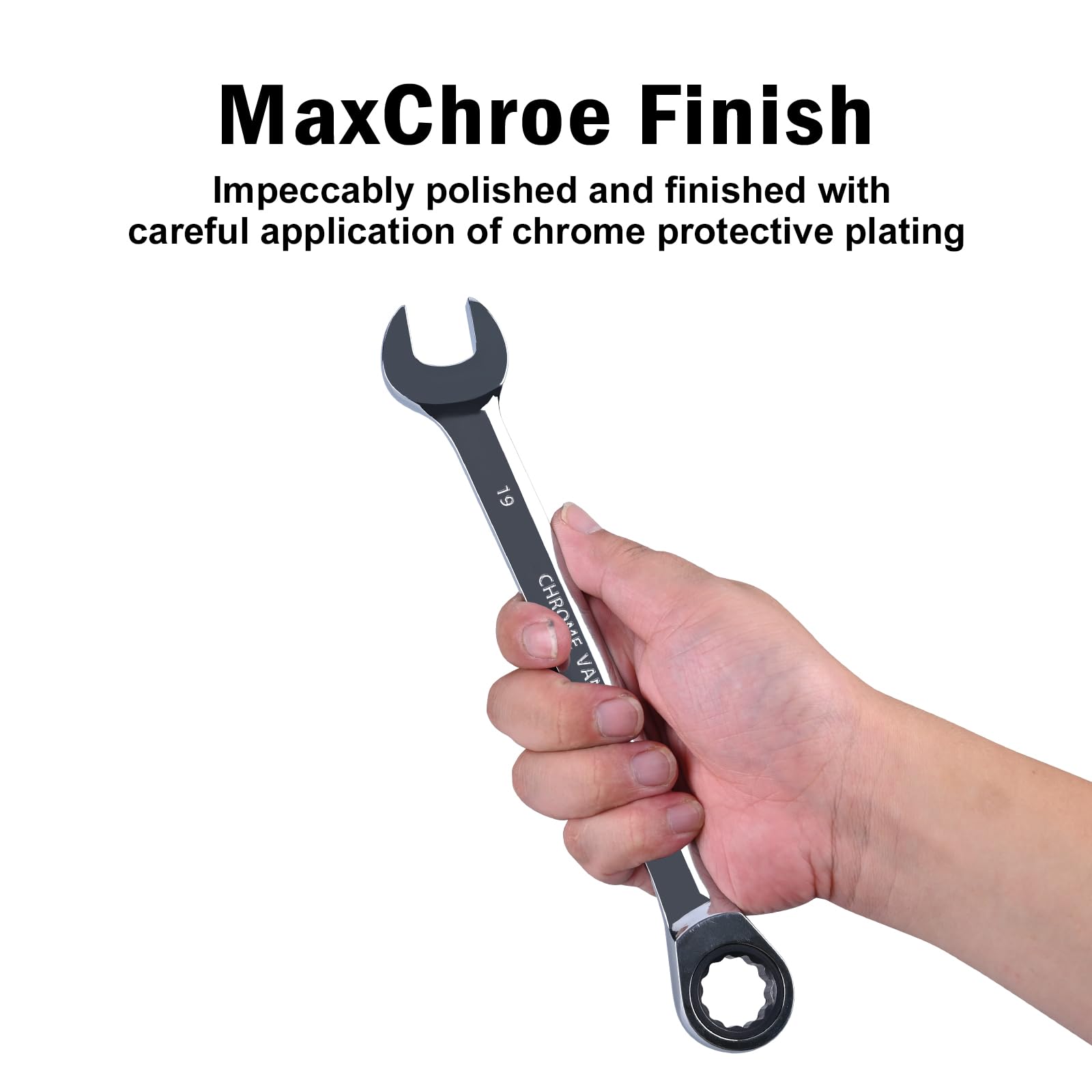 EGOFINE 19mm Ratcheting Combination Wrench Metric, Industrial Grade Gear Spanner with 12-Point Design, 72-Tooth Ratchet - Image 3