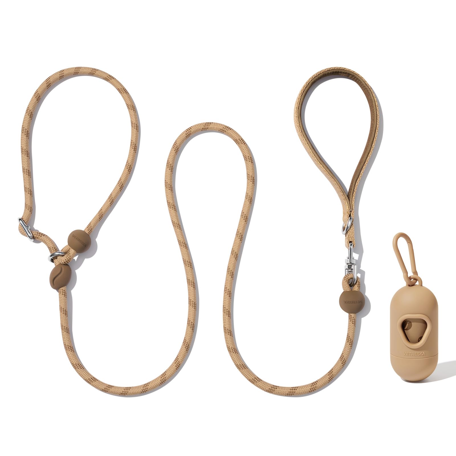 VETRESKA Correa ligera para perro, correa de cuerda ajustable para perros medianos y grandes, correas de plomo antideslizantes para perros con dispensador de bolsas, kit de paseo 2 en 1 (café)
