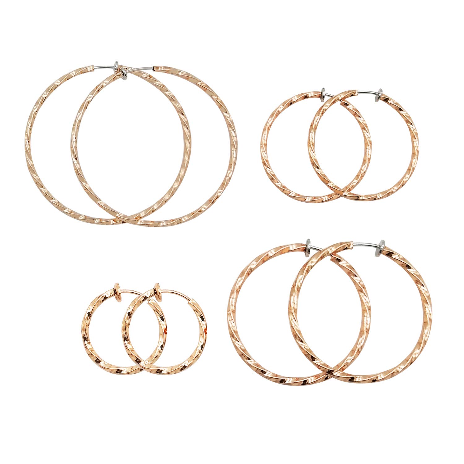 Twisted Large Clip On Earrings Gold Tone 1.18IN/1.57IN/1.96IN/2.36IN 4PCS Hoop Earrings Clip On Earrings for Women Girls No Piercing
