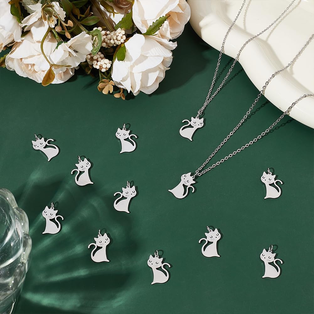 UNICRAFTALE 12pcs Cat Charm Cute Lovely Pet Cat Pendants Stainless Steel Animal Charms with Jump Ring Jewelry Charms for Keychains Earrings Bracelets Necklaces DIY Jewelry Making Crafts - Image 5