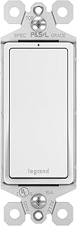 Legrand - Pass & Seymour Radiant 15 Amp Light Switch, Single Pole Rocker Light Switch, White Paddle Rocker Switch with LED Locator, TM870WSLCC10, 1 Count
