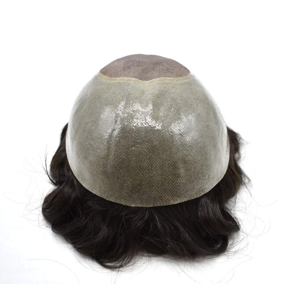 LHC Fine Mono Breathable Mesh Mens Toupee Poly Skin Around Human Hair Replacment (108, #1720 17# DARK ASH BLONDE + 20% SYNTHETIC GREY)