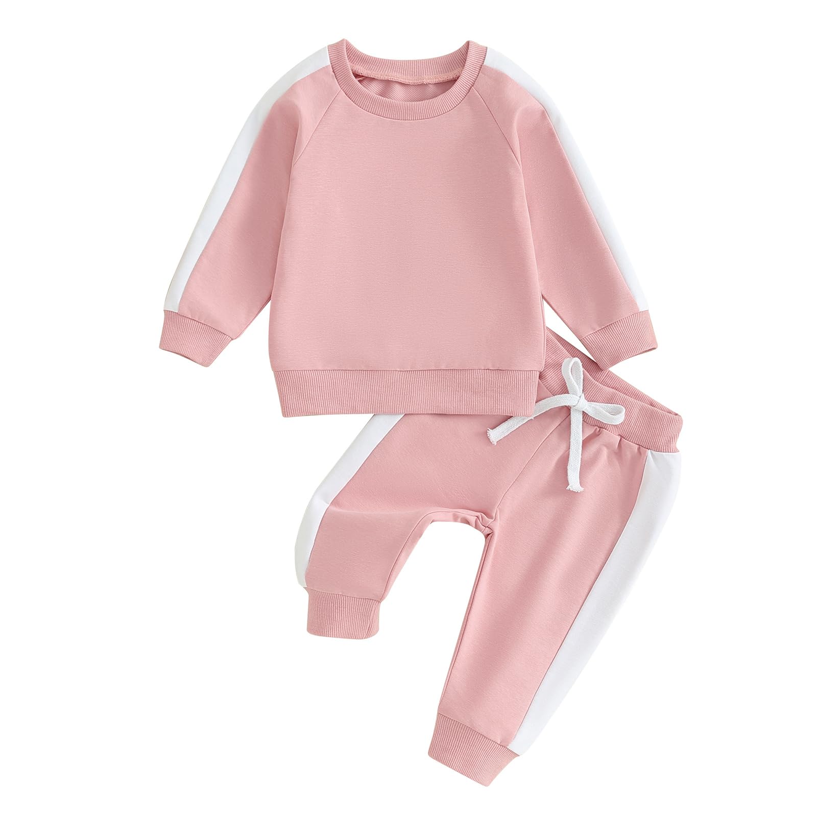 NANYKNIGHTY Newborn Baby Boys Girl Fall Clothes Contrast Color Sweatshirt Pants Set Toddler Outfits (Pink Sweatshirt Set, 2-3T)