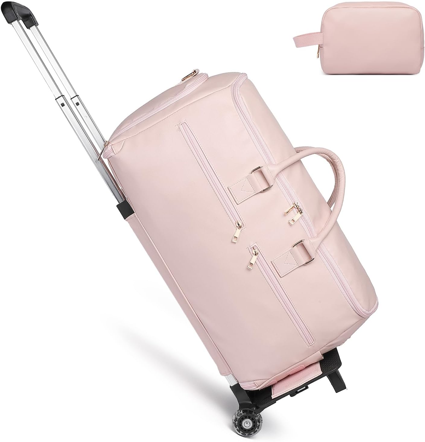 seyfocnia Rolling Garment Bag,Garment Bag Duffle Bag for Travel with Wheels Pink
