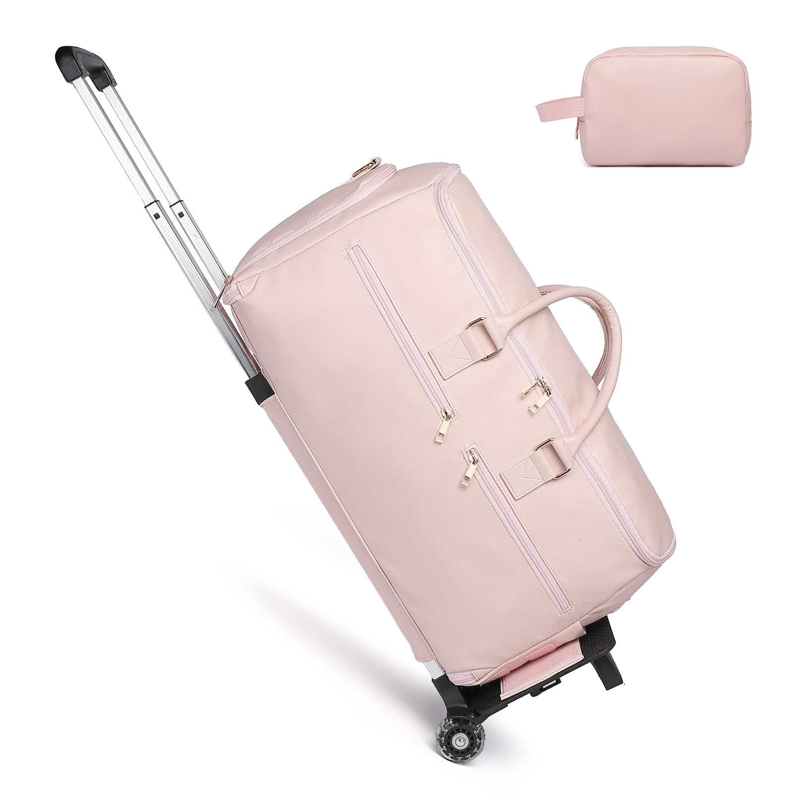 seyfocniaRolling Garment Bag,Wheeled Garment Bag for Travel with Wheels Overnight Bags with Wheels Carry On Garment Bag with Shoe Compartment Suitcase Convertible Garment Duffle Bag-Pink