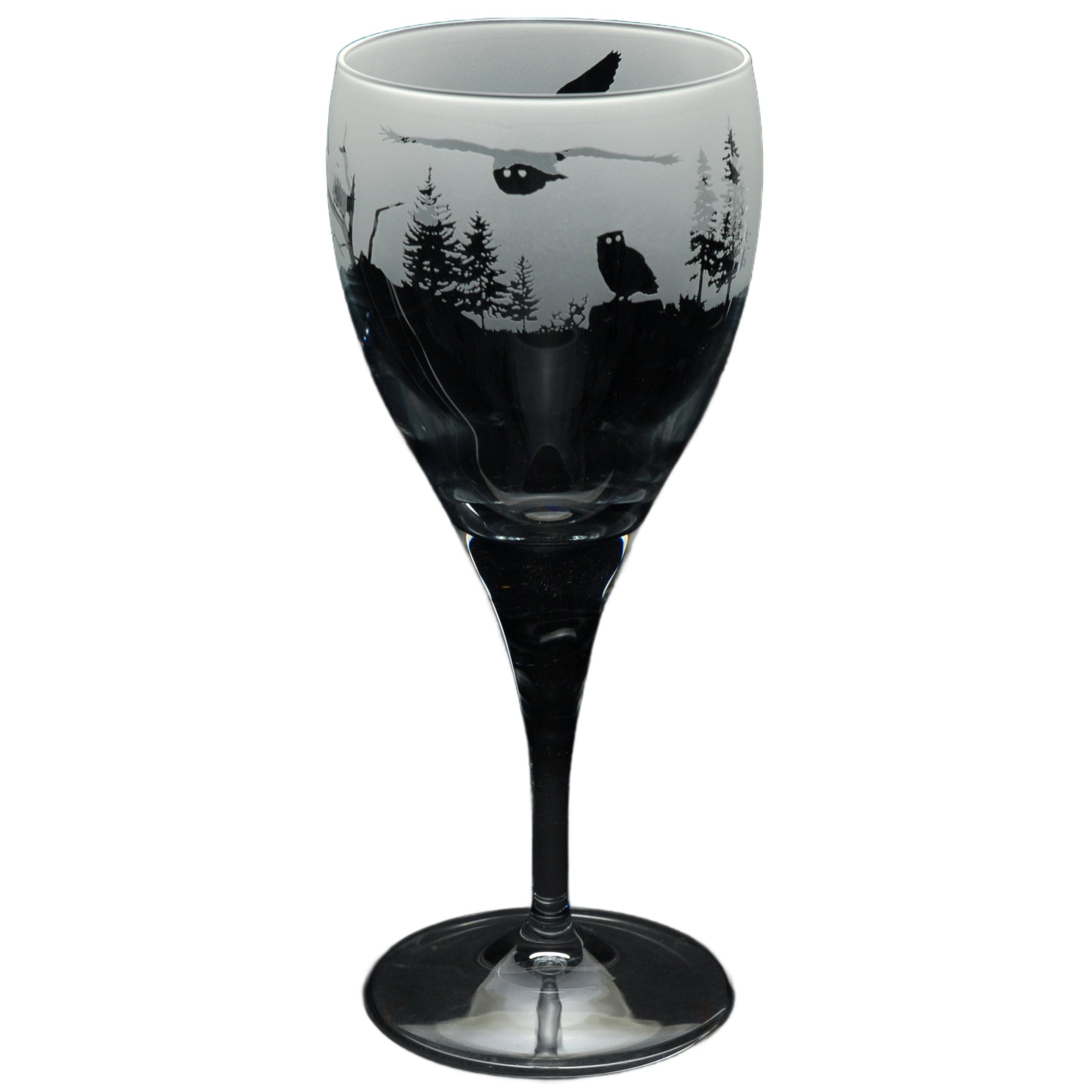 GLYPTIC Glass Art Owl Hand Etched/Engraved Crystal Wine Glass โ image 1