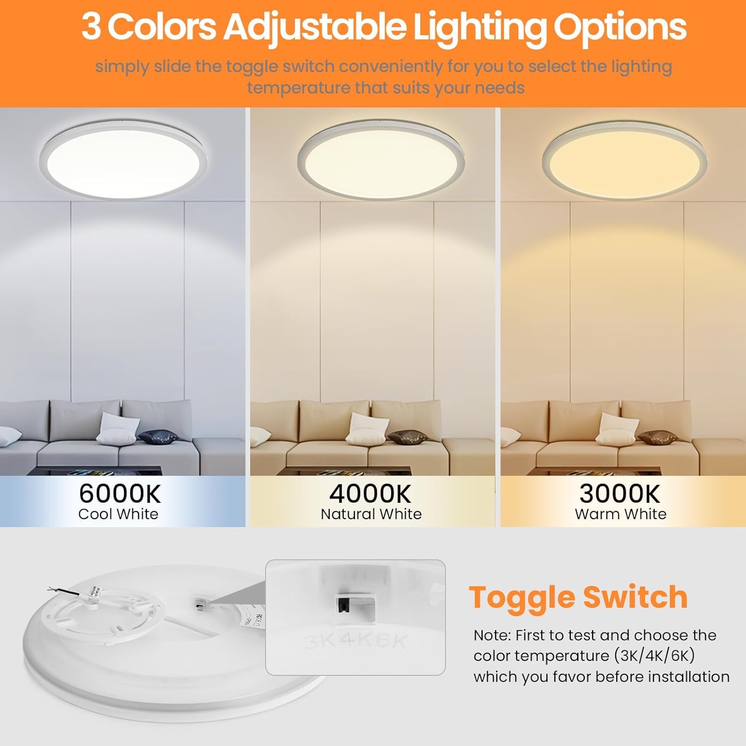 FUPE Plafoniera LED dimmerabile - 30W 3500LM plafoniera - 6.5W luce notturna calda - Plafoniera LED piatta per camera da letto camera dei bambini soggiorno rotondo（2 Pezzi）