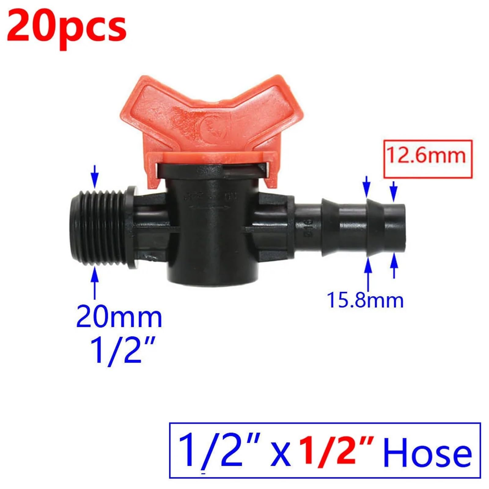 20 válvulas de riego por goteo de 4/7 3/8/10/12/16/20 /25 mm, conector macho de manguera de agua (M)