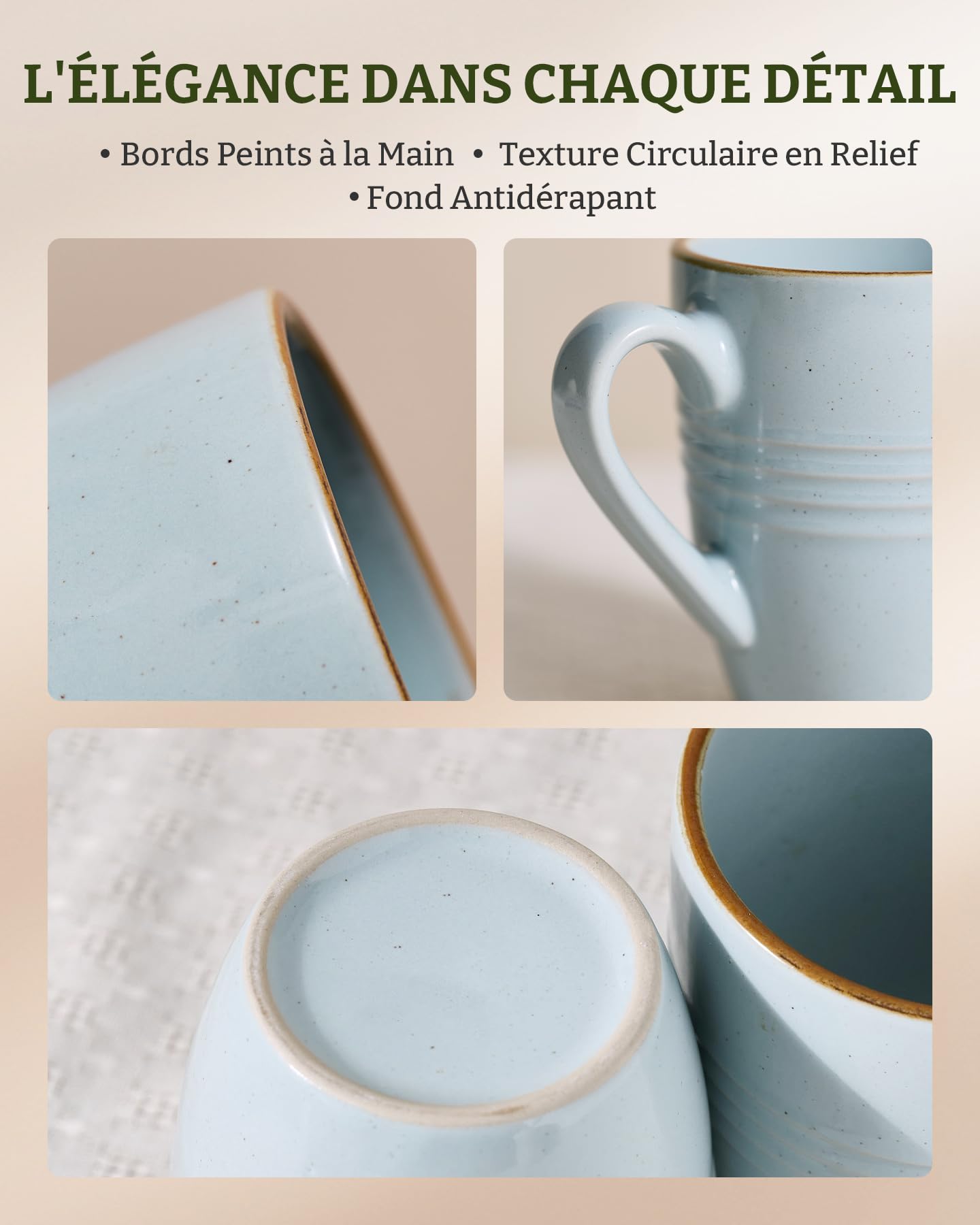 Richmount Jupiter Kaffeetassen-Set, 6-teilig, 385 ml Kaffeetassen, mikrowellen- und spülmaschinengeeignet, Tassen mit Henkel für Kaffee, Tee, Kakao, Milch, Hellblau