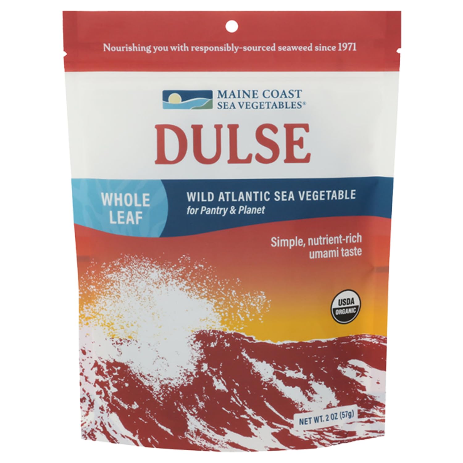 Maine Coast Sea Vegetables Organic Dulse Whole Leaf Bag | Nutritious Food & Seaweed Snacks | Rich in Iodine | North Atlantic Harvest | Great for Salads, Soup, Smoothies | 2 Oz (Pack Of 1)