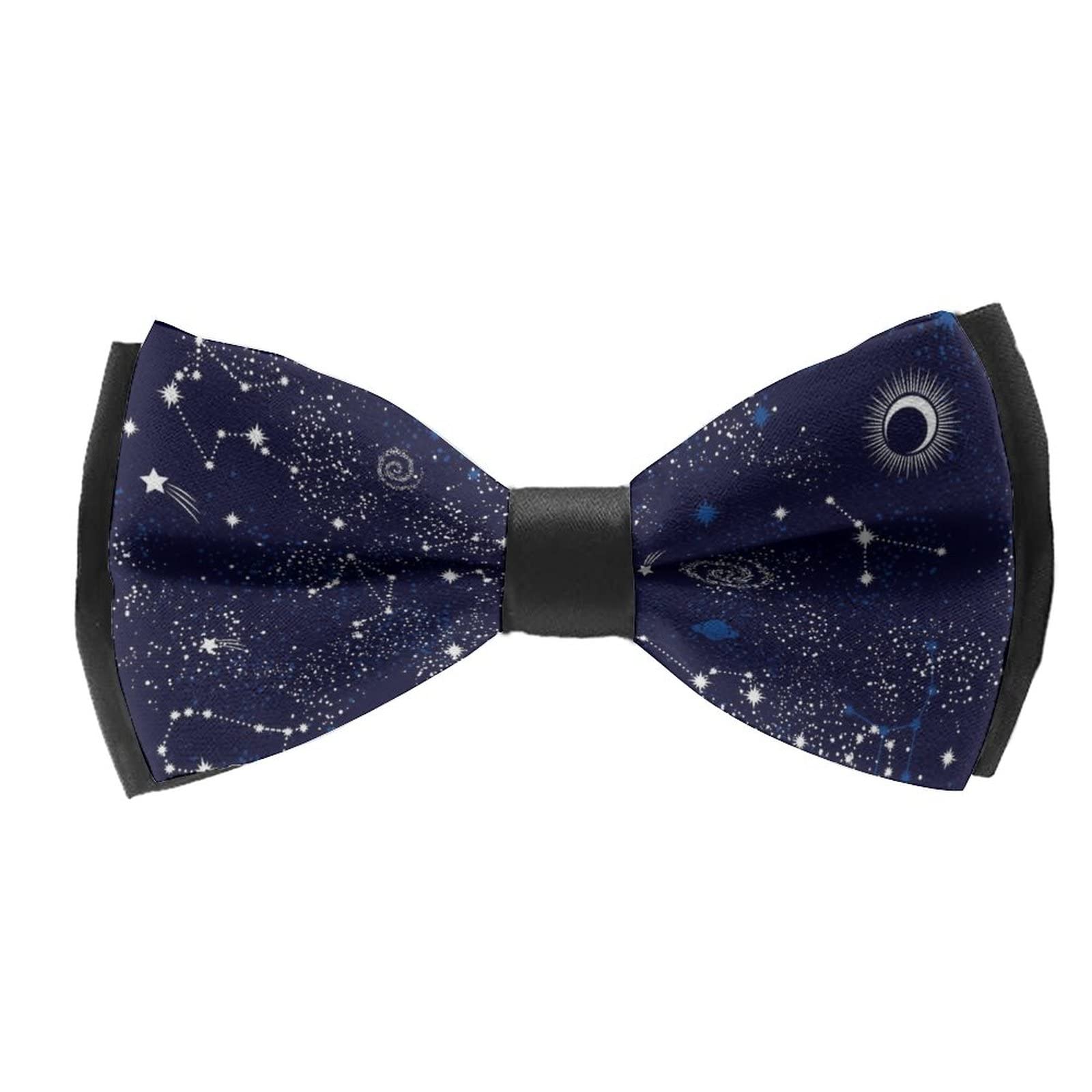 RIMENCH Men's Pre-Tied Satin Formal Tuxedo Bowtie Adjustable Length Satin Bow Tie (Zodiac Constellation Galaxy Starry Night Stars Glow In The Dark Midnight)
