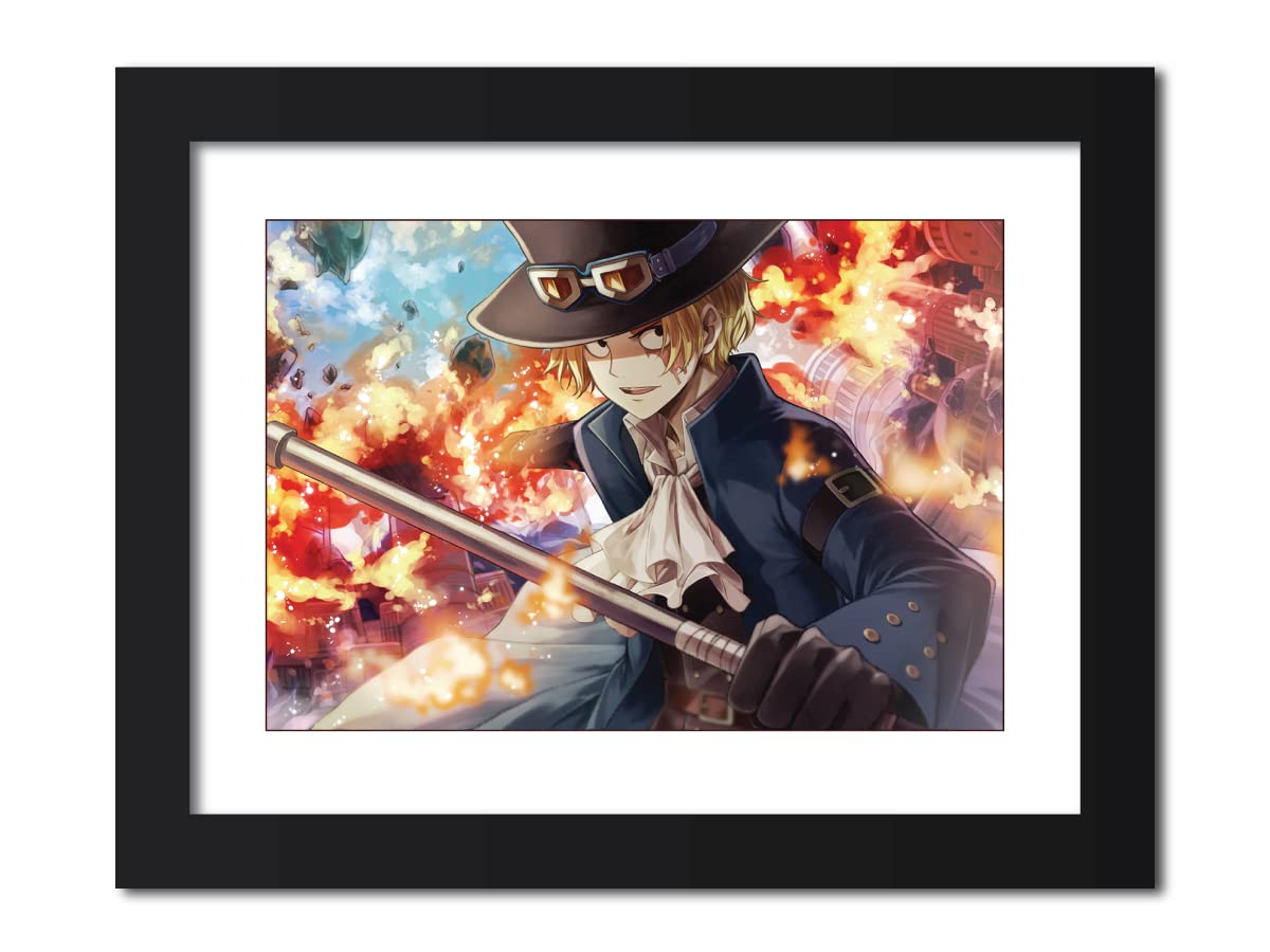 TenorArts Sabo One Piece Poster Anime Poster Laminated Poster Framed Paintings with Matt Finish Black Frame (12inches x 9inches)