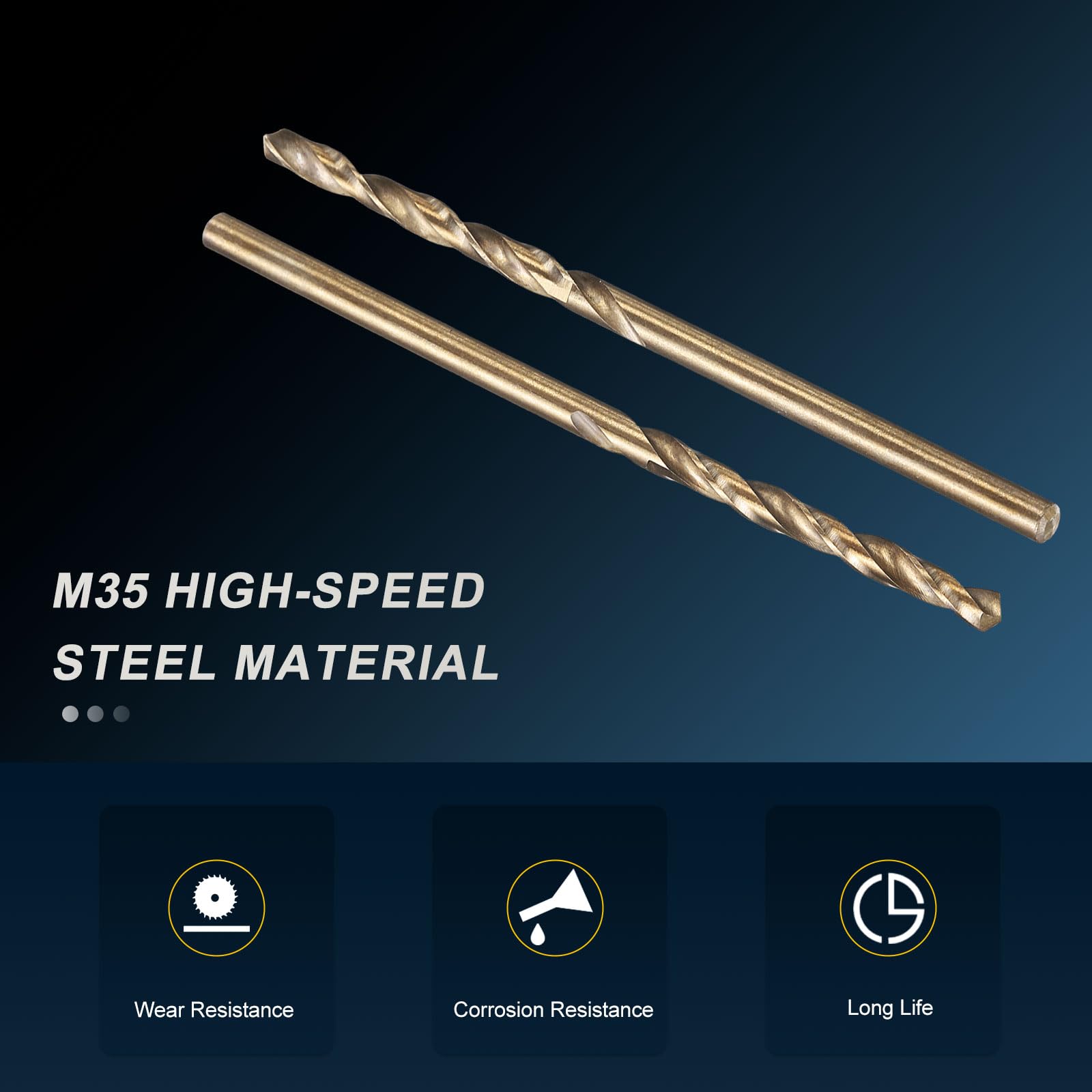 PATIKIL 2.5mm Drill Bit, M35 Cobalt 5% High-Speed Steel Jobber Straight Shank 135° Gold Finish for Stainless Steel Hard Metal - 2 Pack - Image 3